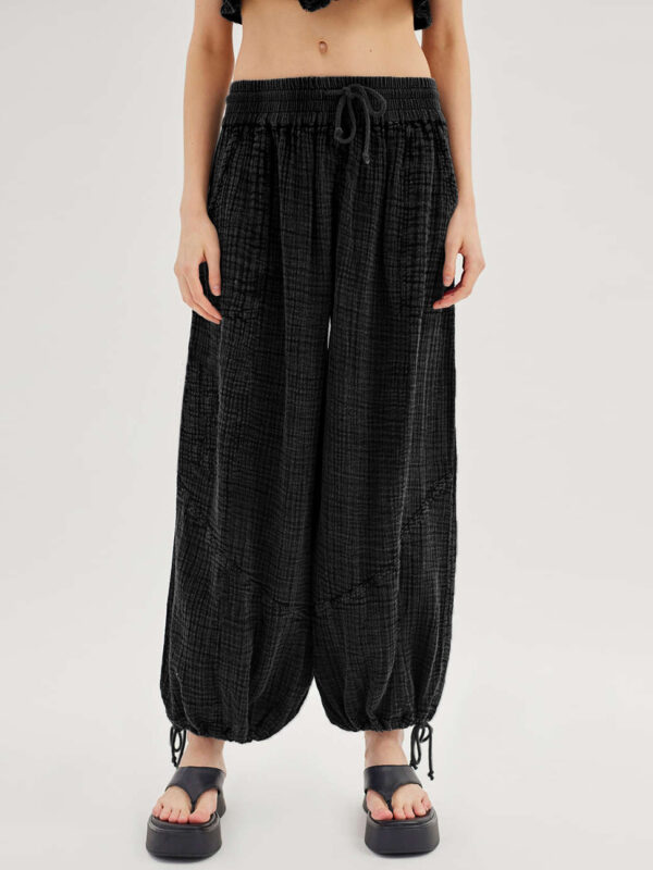 Loose Wide Leg Pants Women Drawstring Leggings Trousers - Image 9