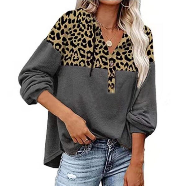 Women's Leopard Loose Casual Long Sleeve Hooded Sweatshirt - Image 2