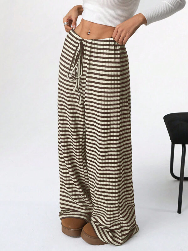 Women's Casual Striped Solid Color Drawstring Straight-leg Pants - Image 3