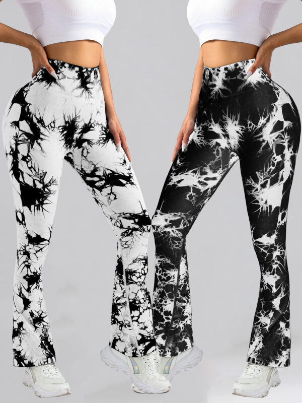 2 Pack Tie Dyed High Waisted Flared Butt-lifting Fitness Sports Women's Yoga Bell-bottom Pants, Workout Leggings For Women, Gym Scrunch Butt Butt Lifting Seamless Leggings - Image 8