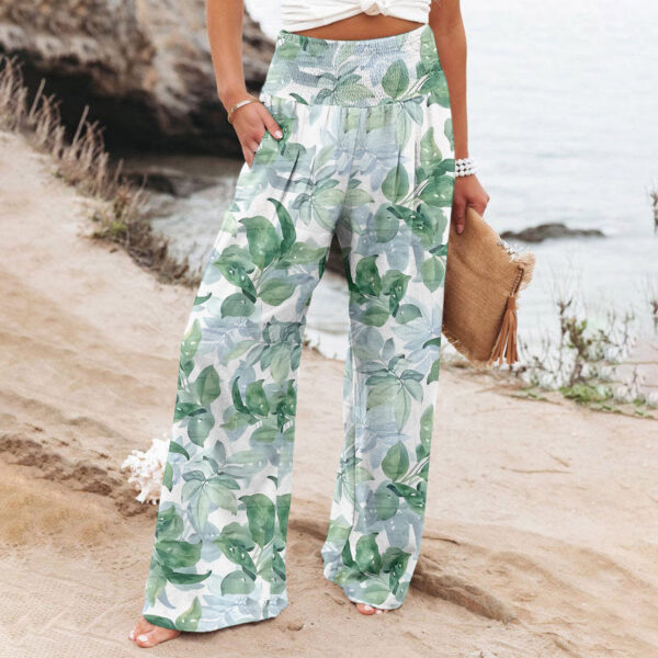 Women's Casual Wide-leg Cotton And Linen Printed Loose Trousers - Image 4