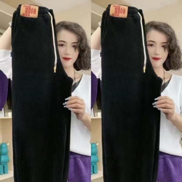 Fleece-lined Thick Track Pants Medium And Large Children Autumn And Winter Warm And Loose Leisure One Lambswool Outer Wear Trousers - Image 5
