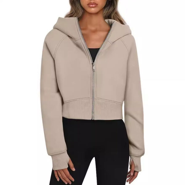 Casual Zippered Hooded Sweatshirt Fleece Sport Cardigan Fashion Hoodies Short Tops Womens Clothing - Image 3