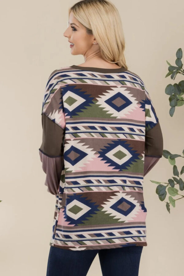Celeste Full Size Exposed Seam Printed Color Block T-Shirt - Image 2