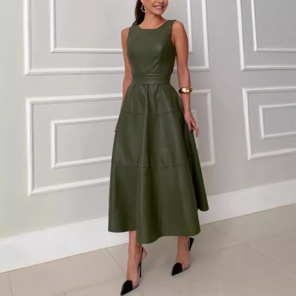 Sleeveless Casual Jumpsuit Leather Skirt Loose Party Zipper Women - Image 5
