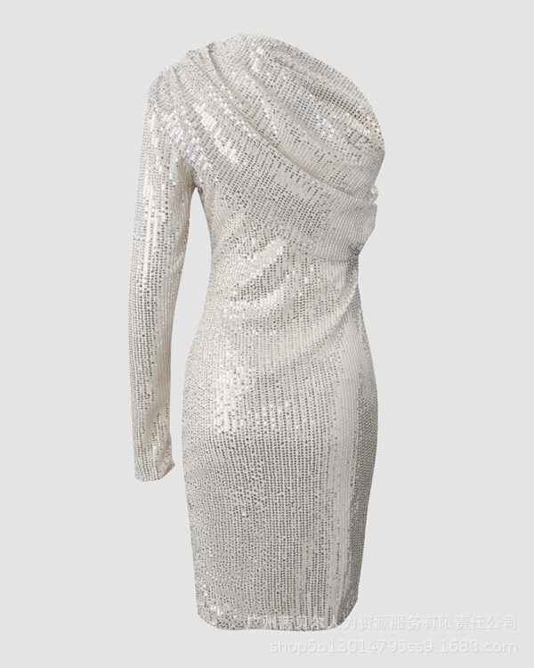 Silver One Shoulder Sequin Formal Dress - Image 5