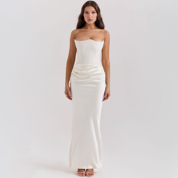 Fishbone Bandeau Slim-fit Backless Autumn And Winter Velvet Dress Black Evening Gown - Image 6