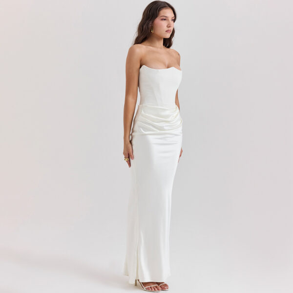 Fishbone Bandeau Slim-fit Backless Autumn And Winter Velvet Dress Black Evening Gown - Image 9