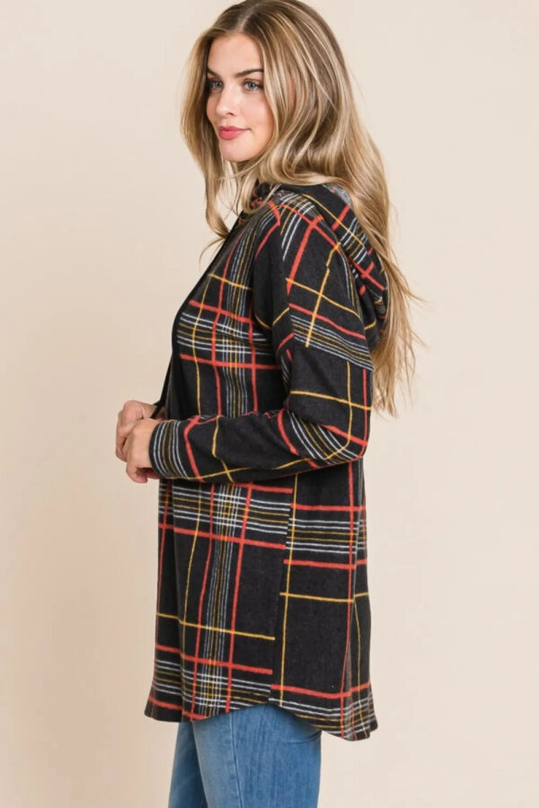 BOMBOM Drawstring Plaid Long Sleeve Hoodie - Image 4