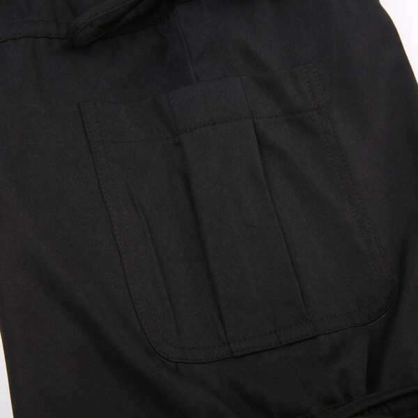 High Street Pocket Ribbon Stitching Straight Black Woven Pants - Image 9