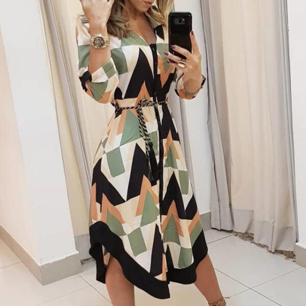 Printed Checks Lace-up Dress Women - Image 5