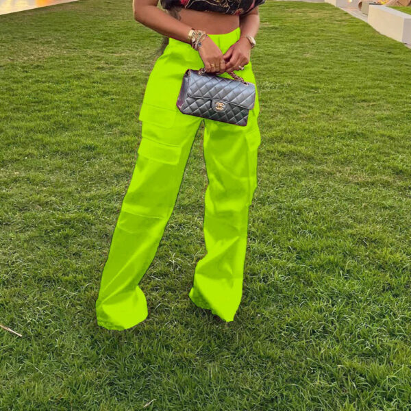 Fashion Casual Zipper Solid Color Multi-pocket Straight-leg Pants - Image 4