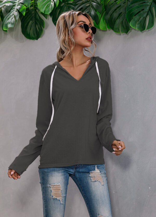 Drawstring V-neck Fleece Bottoming Shirt Hooded Sweatshirt - Image 7