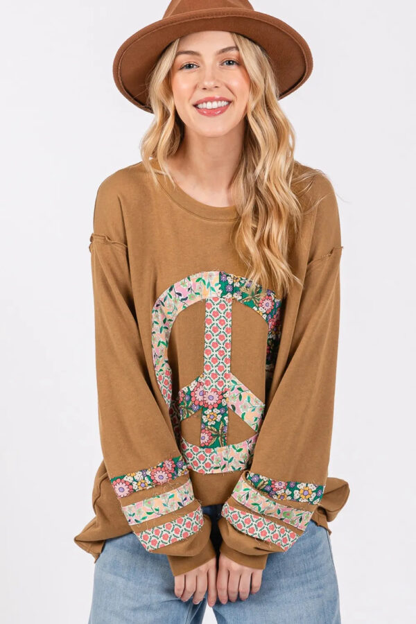 SAGE FIG Peace Applique Patch Long Sleeve Top - Image 2
