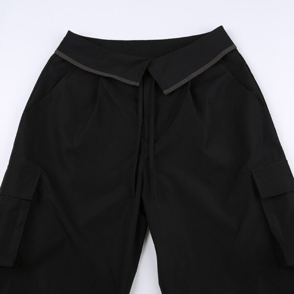 Solid Color Waist Cuff Lace Loose Cargo Pocket Lounge Pants - Image 5
