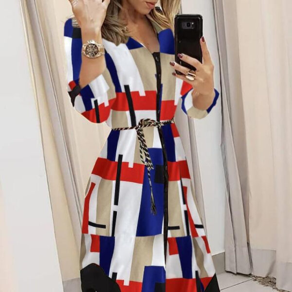 Printed Checks Lace-up Dress Women - Image 8