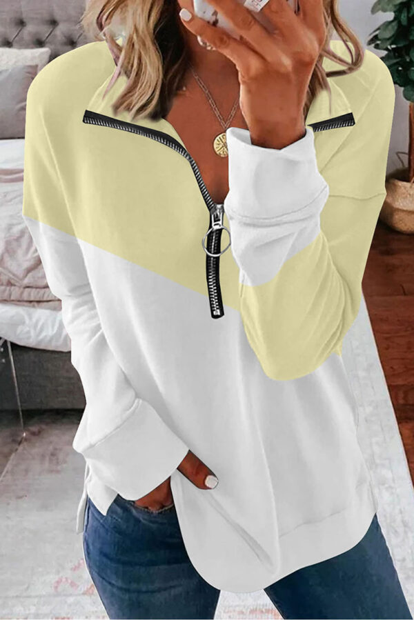 Contrast Color Zip Pullover Sweatshirt Loose Versatile Long Sleeve Top - Image 7