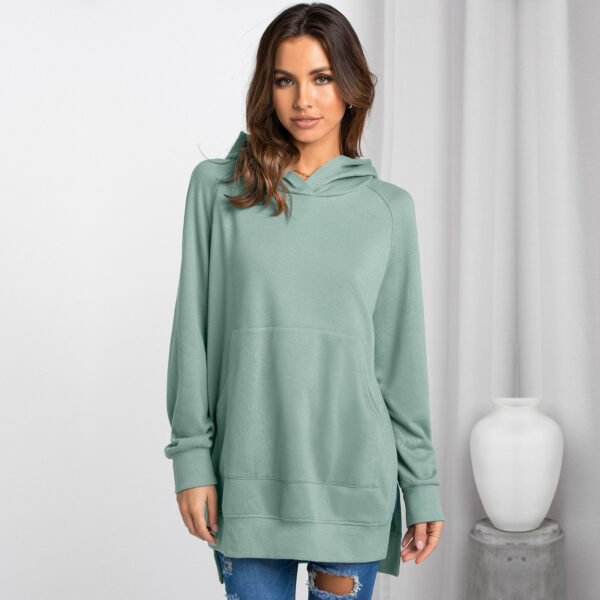 Women's Fashion Hooded Pullover Solid Color Sweatshirt Top - Image 2