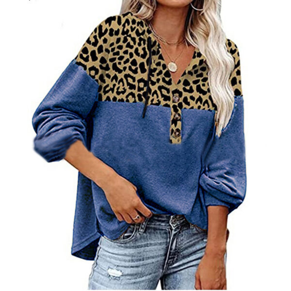 Women's Leopard Loose Casual Long Sleeve Hooded Sweatshirt - Image 3
