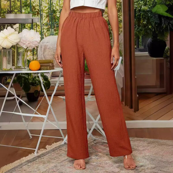 European And American Women's Clothing Elastic Waist Casual Straight Pants Texture Fabric Casual And Comfortable - Image 10
