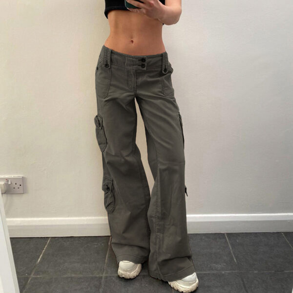Low-Rise Multi-Pocket Pressed Loose Cargo Pants - Image 3