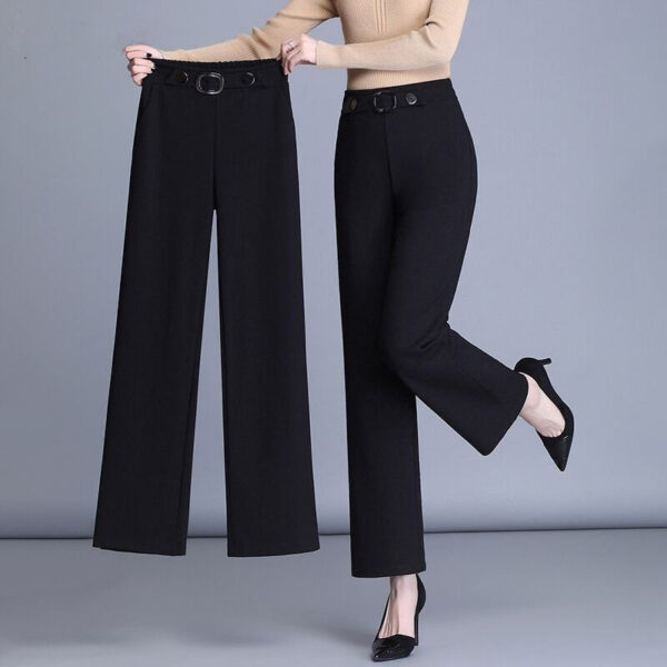 High Waist Plus Size Wide Leg Pants Casual Straight Trousers - Image 5