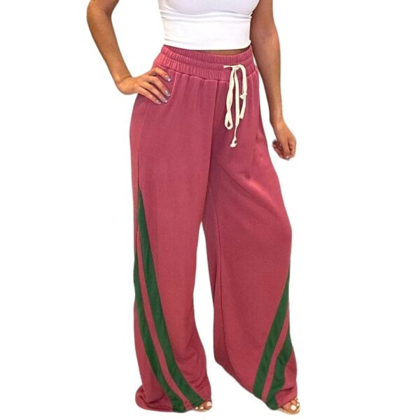 Versatile Contrast Color Diagonal Striped Waist-tight Sweatpants - Image 9