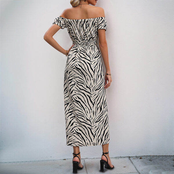Mid-length Split Striped Off-shoulder Dress - Image 2