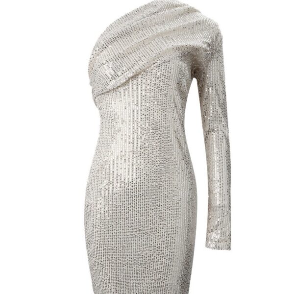 Silver One Shoulder Sequin Formal Dress - Image 7