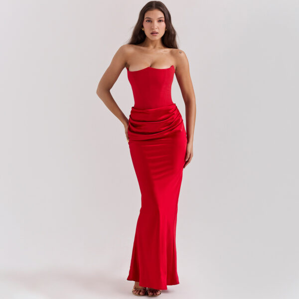 Fishbone Bandeau Slim-fit Backless Autumn And Winter Velvet Dress Black Evening Gown - Image 5