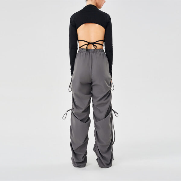 Street Drawstring Hole Casual Loose Wide Legs Cargo Pants - Image 9
