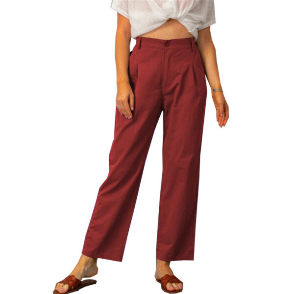 Solid Color High Waist Loose Straight Trousers - Image 3