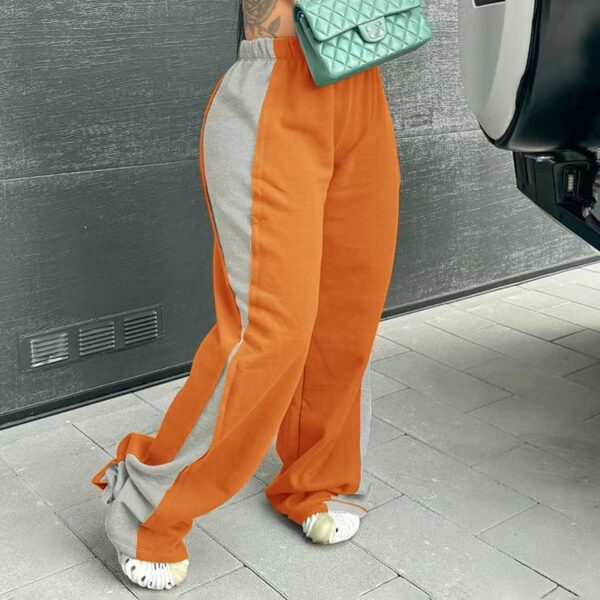 Women's Elastic Waist Colorblock All-matching Straight Wide Leg Sweatpants - Image 3