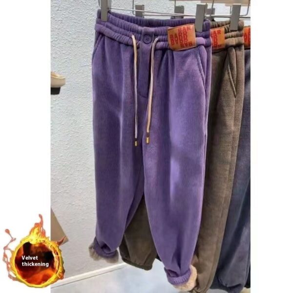 Fleece-lined Thick Track Pants Medium And Large Children Autumn And Winter Warm And Loose Leisure One Lambswool Outer Wear Trousers - Image 6