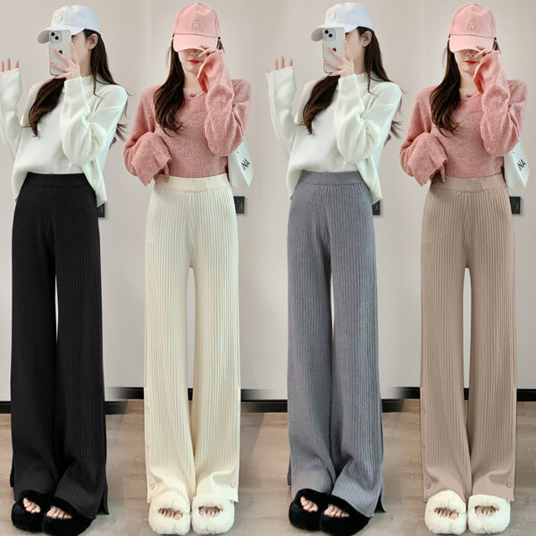 Knitted Wide-leg Pants Women's High Waist Straight Loose