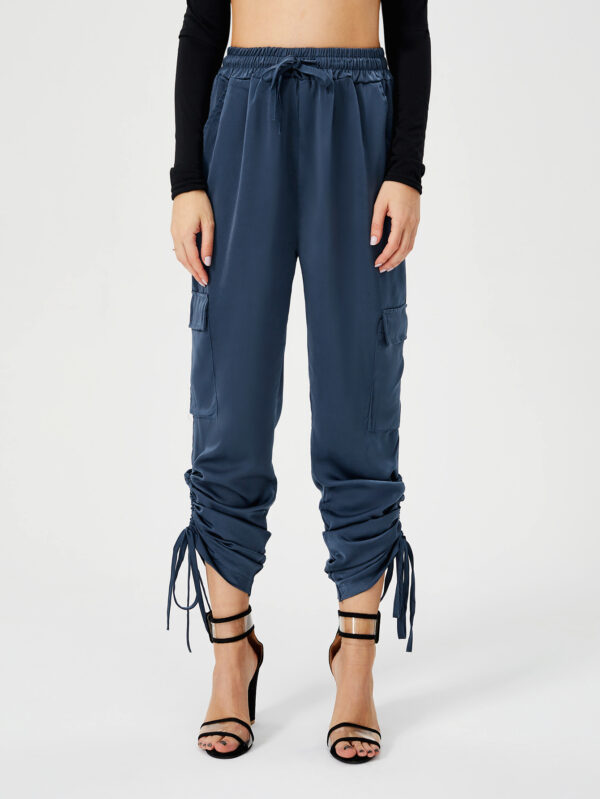 Women's Satin Jogger Pants Casual High Waist Long Lounge Pant Trousers With Pockets - Image 7