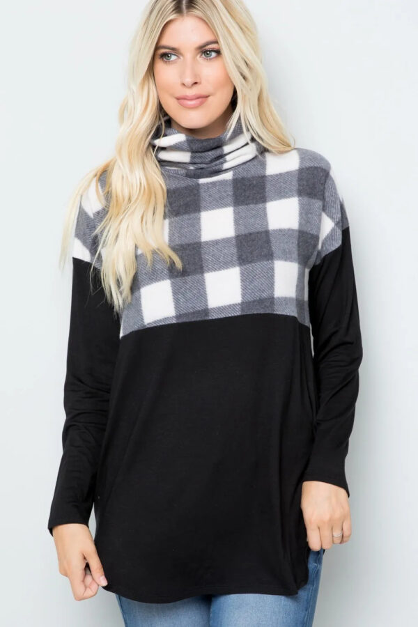 Celeste Full Size Pocketed Plaid Turtleneck Long Sleeve Blouse - Image 5