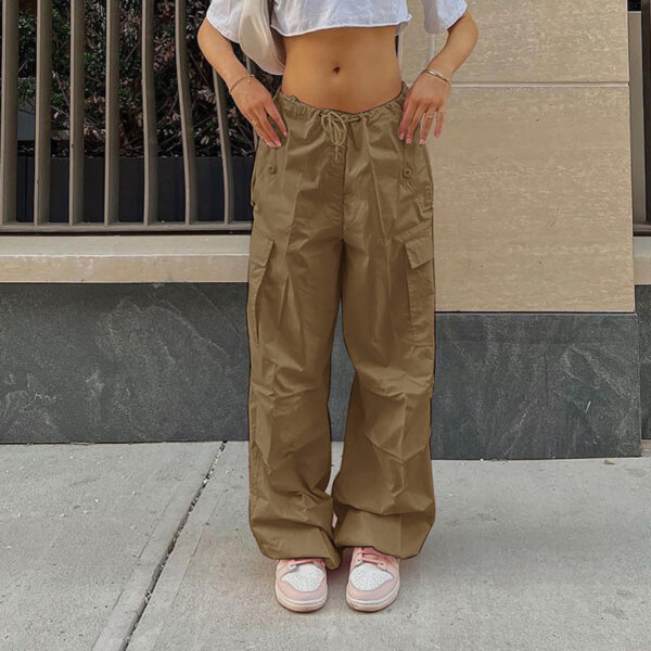 Casual Cargo Pants For Women Solid Color Drawstring Pocket Design Fashion Street Trousers Girls - Image 2