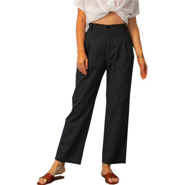Solid Color High Waist Loose Straight Trousers - Image 2