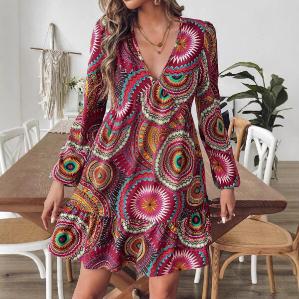Fashion Printed Long Sleeve Dress Elegant Women - Image 6