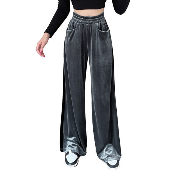 Suede Waistband Versatile Vertical Splicing Straight Trousers - Image 2