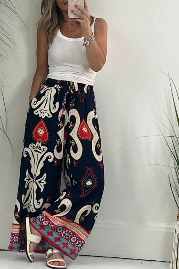Women's Printed Pocket Loose Wide-leg Pants - Image 6