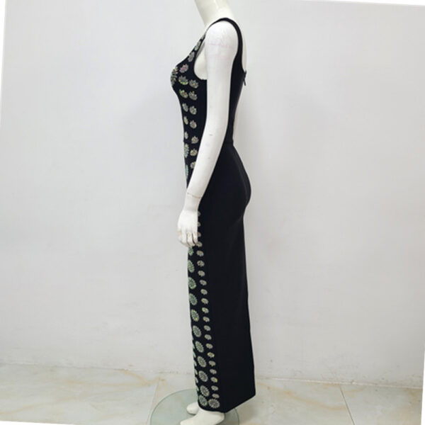 Black Sleeveless U-neck Rhinestone Elegant Slim Bandage DressEvening Dress - Image 10