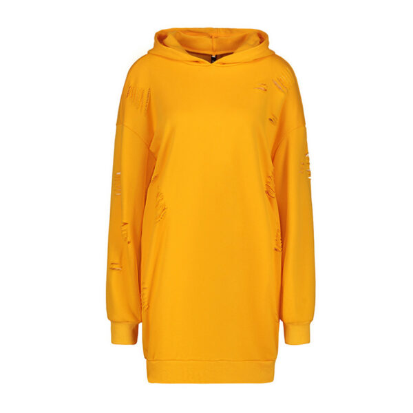 Long Sleeve Hollow Hole Pure Color Hooded Long Pullover Sweatshirt - Image 4