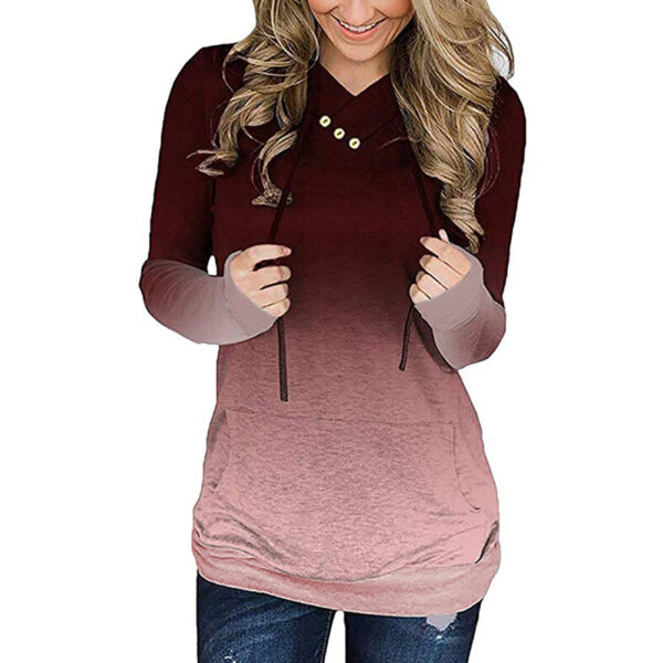 Lace Pocket Button Women's Long Sleeve Gradient Top Sweatshirt - Image 2