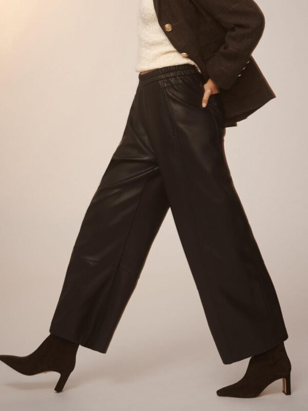Elastic Waist Wide Leg Leather Pants - Image 4