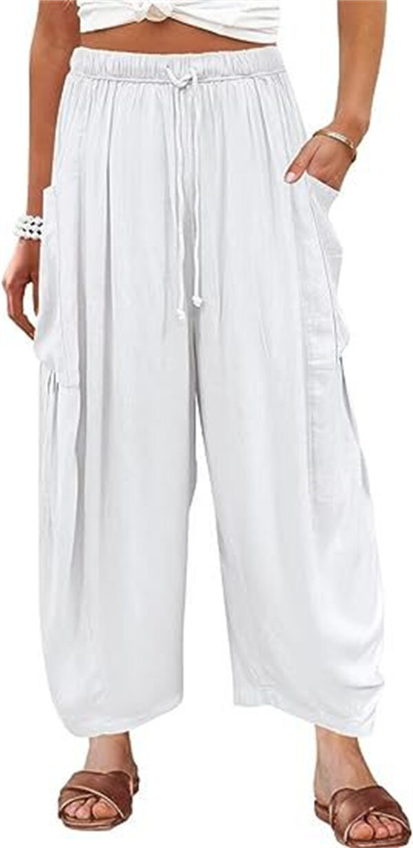 Fashion Wide Leg Pants Summer Loose Elastic High Waist Pleated Trousers Solid Color Womens Clothing - Image 8