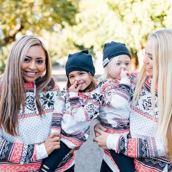 Christmas Parent-Child Hooded Sweater With Snowflake Print - Image 3