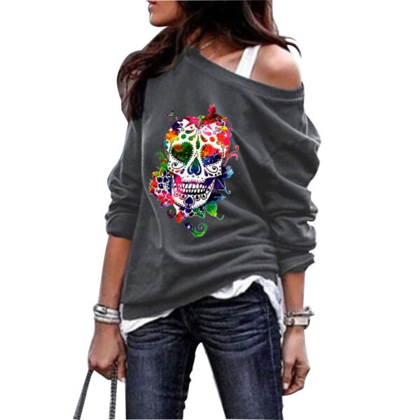 European And American Round Neck Sweater Women's Skull Print Halloween Top - Image 2
