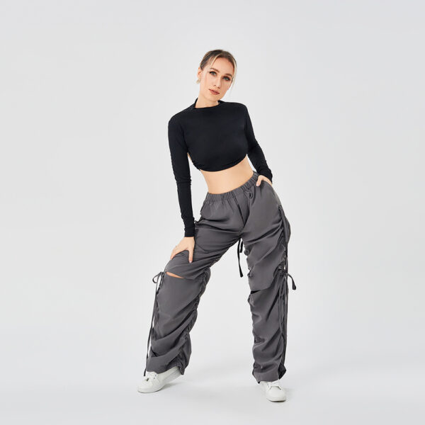 Street Drawstring Hole Casual Loose Wide Legs Cargo Pants - Image 3